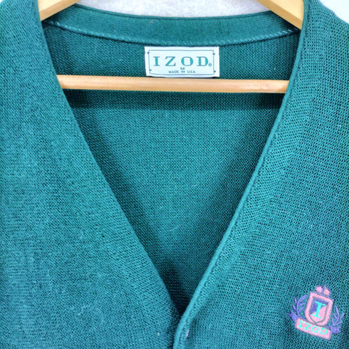 アイゾッド IZOD 90S USA製 ロゴ刺繍 アクリル カーディガン メンズ M