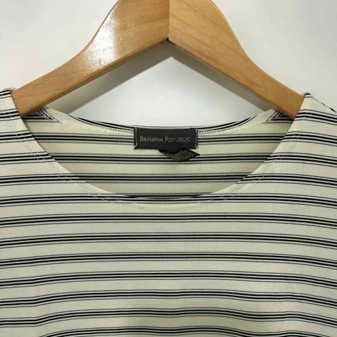 バナナリパブリック BANANA REPUBLIC 90s USA製 ナイロンストレッチ ボーダー S/S Tシャツ レディース import:L