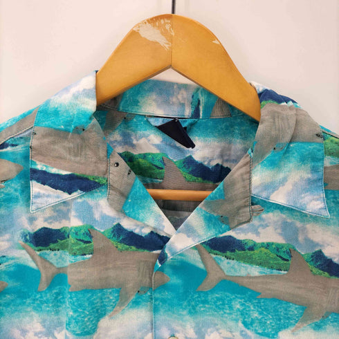ギャップ Gap 00S 01SS OLD サメ 総柄 S/S 開襟 オープンカラー コットン アロハ シャツ メンズ import:L
