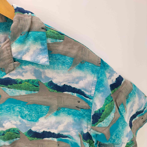 ギャップ Gap 00S 01SS OLD サメ 総柄 S/S 開襟 オープンカラー コットン アロハ シャツ メンズ import:L