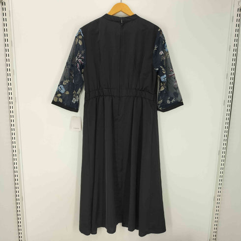 Callarus スタンドカラーフロント刺繍レース切替デザインワンピース レディース 3L