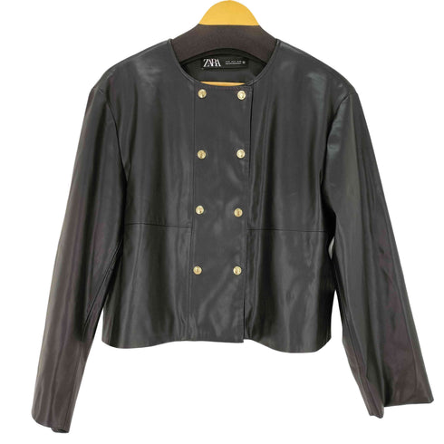 ザラ ZARA フェイクレザー ノーカラージャケット 金ボタン レディース JPN:M