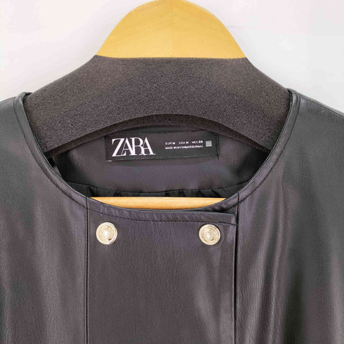 ザラ ZARA フェイクレザー ノーカラージャケット 金ボタン レディース JPN:M