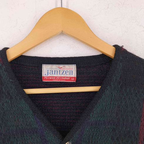 ジャンセン jantzen 60s モヘア混 エルボーパッチ メタルボタン チェックカーディガン メンズ M