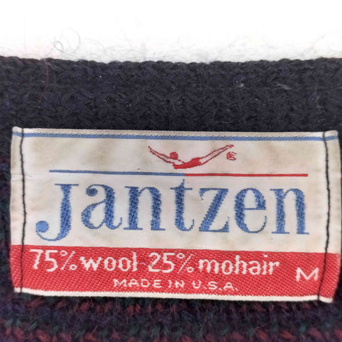 ジャンセン jantzen 60s モヘア混 エルボーパッチ メタルボタン チェックカーディガン メンズ M