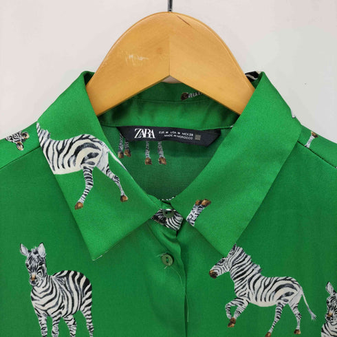 ザラ ZARA シマウマ アニマルプリント サテン 長袖 シャツ レディース import:M