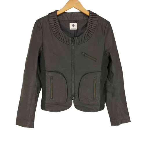 ブージュルード Bou Jeloud lamb leather ラムレザー コーデュロイ切替ノーカラーレザージャケット レディース