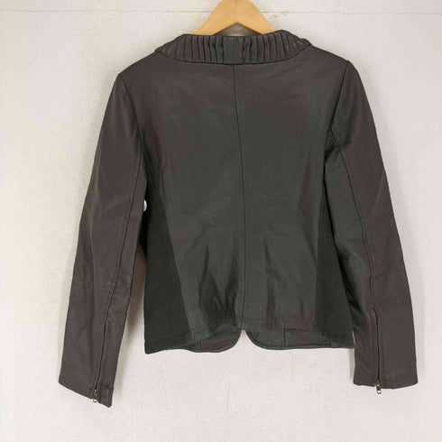 ブージュルード Bou Jeloud lamb leather ラムレザー コーデュロイ切替ノーカラーレザージャケット レディース