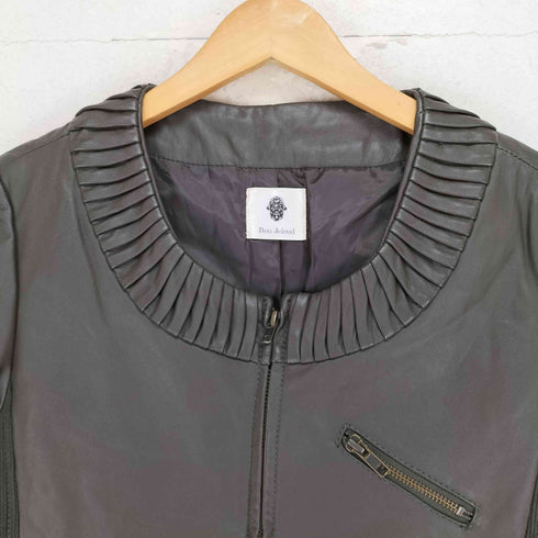 ブージュルード Bou Jeloud lamb leather ラムレザー コーデュロイ切替ノーカラーレザージャケット レディース