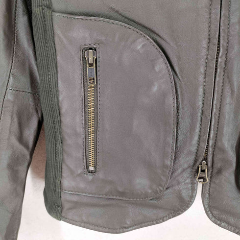 ブージュルード Bou Jeloud lamb leather ラムレザー コーデュロイ切替ノーカラーレザージャケット レディース