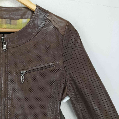 ノースビーチ NORTH BEACH lamb leather ラムレザー ノーカラーレザージャケット レディース M