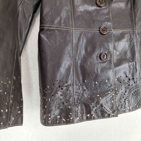 CLASSIQUES lamb leather ラムレザー 袖裾デザイン レザー3Bテーラードジャケット レディース