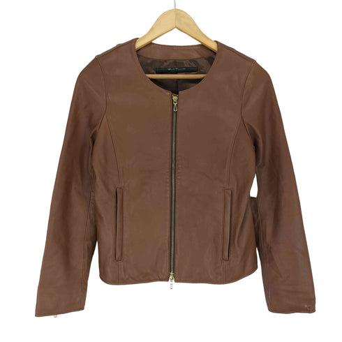 Bark Tannage lamb leather ラムレザー ノーカラーレザージャケット レディース 38
