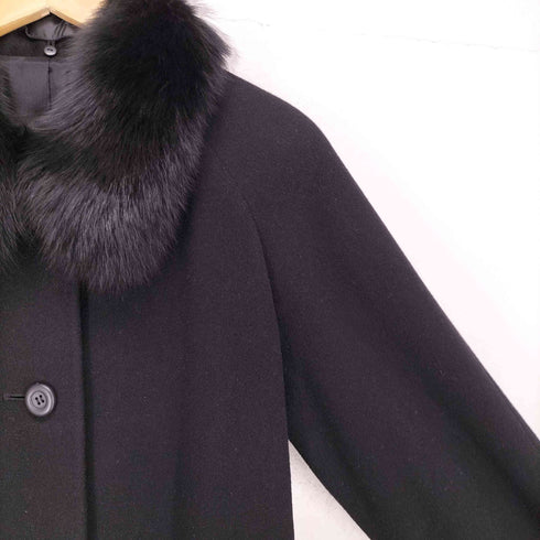 pure cashmere blue fox fur カシミヤ100 襟フォックスファー ステンカラーコート レディース 9AR