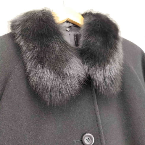 pure cashmere blue fox fur カシミヤ100 襟フォックスファー ステンカラーコート レディース 9AR