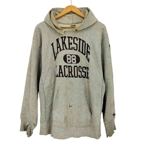 チャンピオン Champion 80-90s トリコタグ後期 USA製 REVERSE WEAVE LAKESIDE LACROSSE 3段カプセル 88ゾロ目 ハトメ プルオーバー パーカー 襤褸 メンズ import:XL