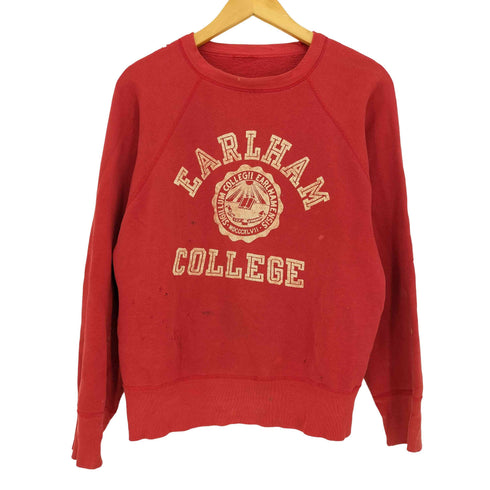 50-60s 4本針 リブ長 EARHAM COLLEGE フロッキープリント ラグラン カレッジ スウェット メンズ