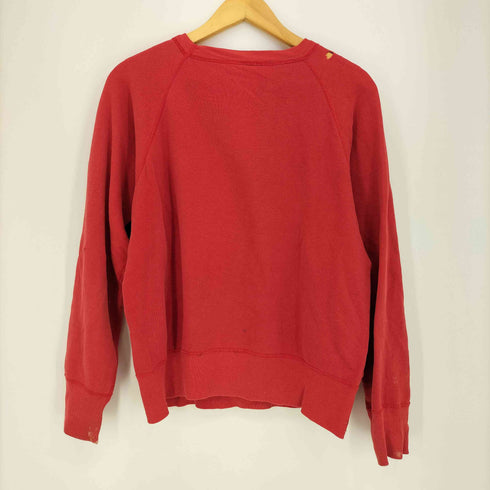 50-60s 4本針 リブ長 EARHAM COLLEGE フロッキープリント ラグラン カレッジ スウェット メンズ