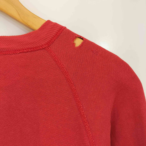 50-60s 4本針 リブ長 EARHAM COLLEGE フロッキープリント ラグラン カレッジ スウェット メンズ
