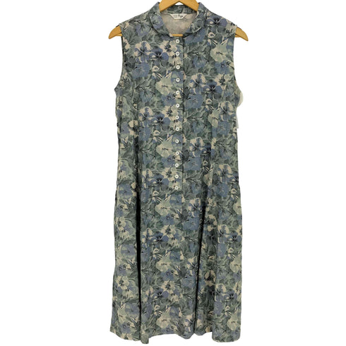 コットンハウスアヤ Cotton House Aya リネン ハーフボタン フラワープリント バックリボン 丸襟 ノースリーブ シャツ ワンピ-ス レディース JPN:M