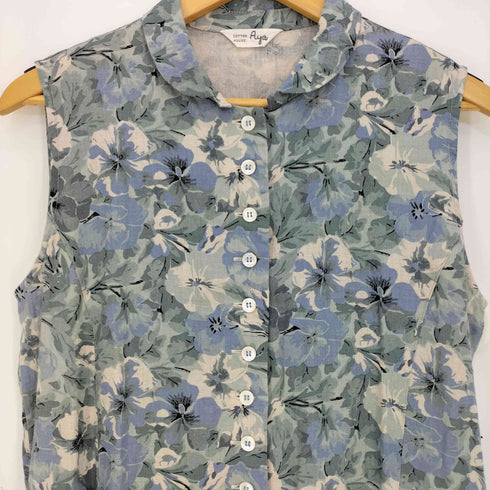 コットンハウスアヤ Cotton House Aya リネン ハーフボタン フラワープリント バックリボン 丸襟 ノースリーブ シャツ ワンピ-ス レディース JPN:M