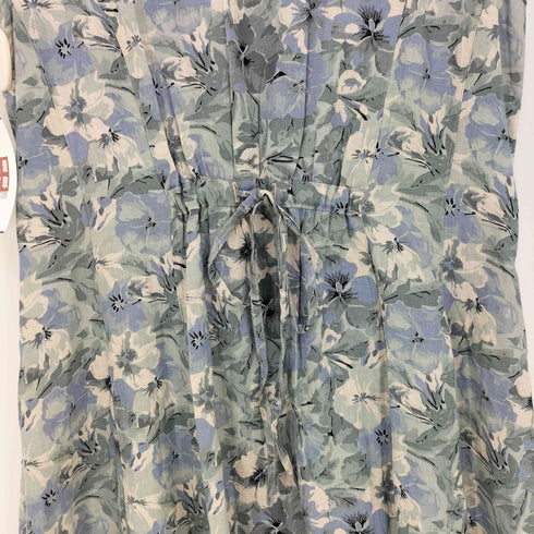 コットンハウスアヤ Cotton House Aya リネン ハーフボタン フラワープリント バックリボン 丸襟 ノースリーブ シャツ ワンピ-ス レディース JPN:M