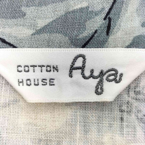 コットンハウスアヤ Cotton House Aya リネン ハーフボタン フラワープリント バックリボン 丸襟 ノースリーブ シャツ ワンピ-ス レディース JPN:M