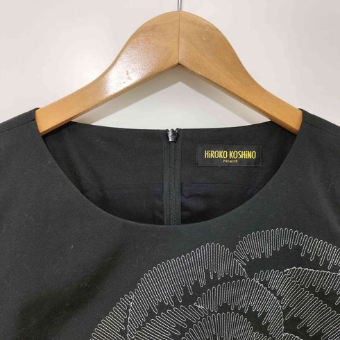 ヒロココシノ HIROKO KOSHINO 花柄 刺繍 ノースリーブ ひざ丈 ワンピース レディース JPN:38