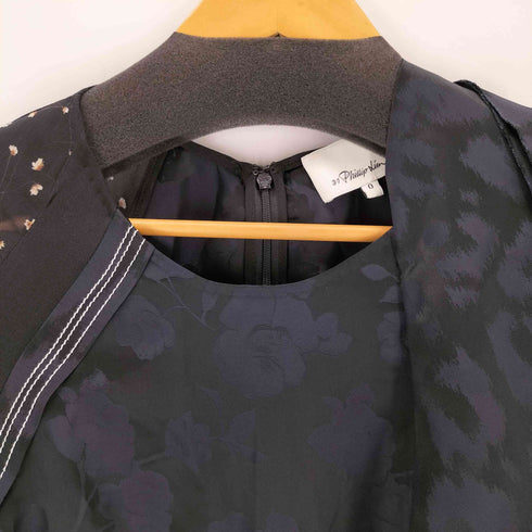 スリーワンフィリップリム 3.1 phillip lim シアー切替 アシンメトリー 花柄ワンピース レディース 0