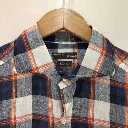 ビームスエフ BEAMS F SLIM FIT リネン チェック シャツ メンズ JPN:M