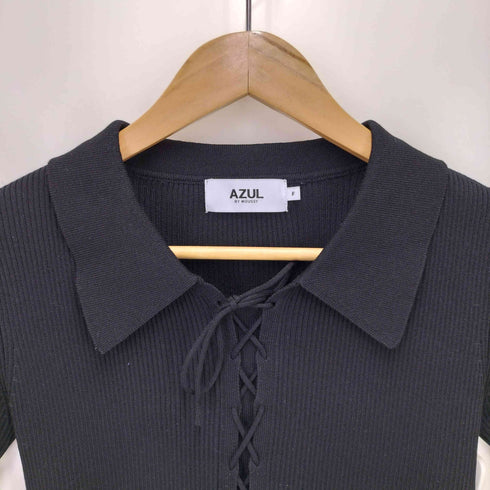 アズールバイマウジー AZUL by moussy レースアップ5分袖ポロカラーニット レディース FREE