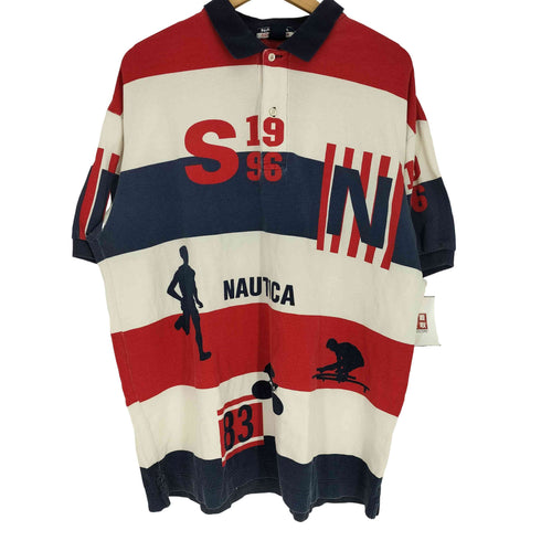 ノーティカコンプレッション NAUTICA COMPETITION 90S USA製 ボーダー 鹿の子 オーバーサイズ ポロシャツ メンズ import:XL