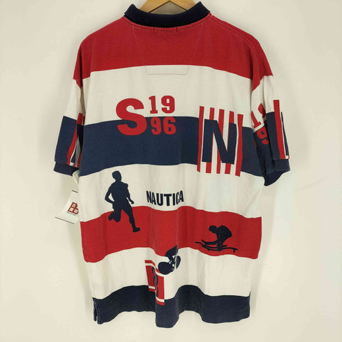 ノーティカコンプレッション NAUTICA COMPETITION 90S USA製 ボーダー 鹿の子 オーバーサイズ ポロシャツ メンズ import:XL