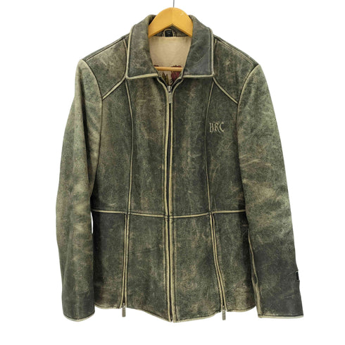 ハードロックカフェ Hard Rock Cafe 90s レザー ジャケット 裏地薔薇 ユーズド加工 アタリ 刺繍ロゴ ギミック メンズ import:L