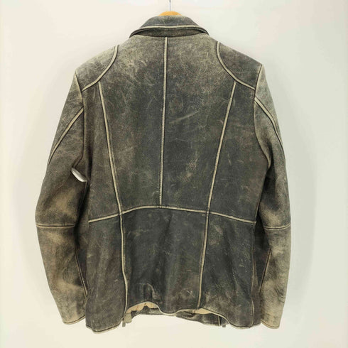ハードロックカフェ Hard Rock Cafe 90s レザー ジャケット 裏地薔薇 ユーズド加工 アタリ 刺繍ロゴ ギミック メンズ import:L