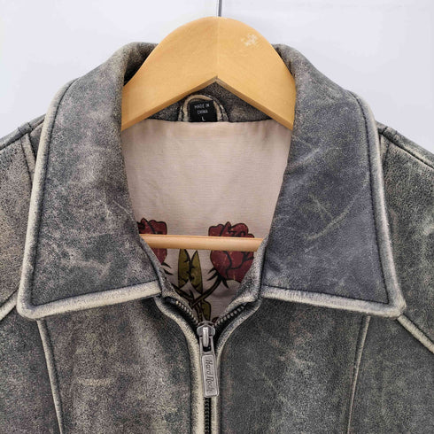 ハードロックカフェ Hard Rock Cafe 90s レザー ジャケット 裏地薔薇 ユーズド加工 アタリ 刺繍ロゴ ギミック メンズ import:L