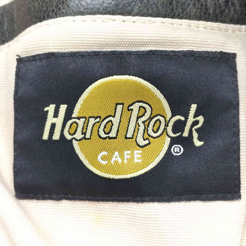 ハードロックカフェ Hard Rock Cafe 90s レザー ジャケット 裏地薔薇 ユーズド加工 アタリ 刺繍ロゴ ギミック メンズ import:L