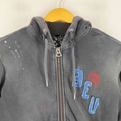 ディーゼル DIESEL ロゴ刺繍 ワッペン ヴィンテージ加工 ジップアップパーカー メンズ