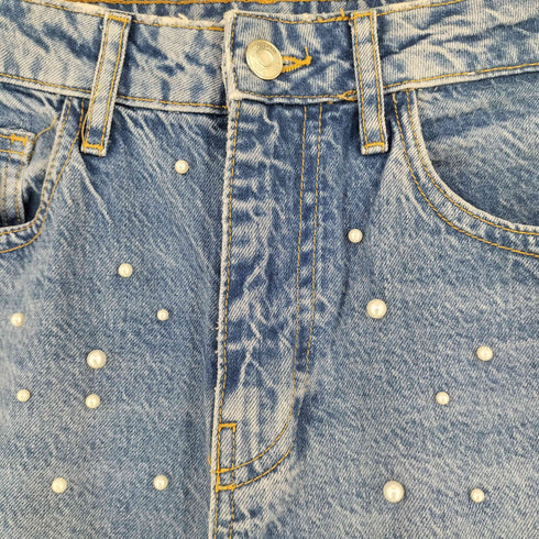 ザラ ZARA パール装飾 カットオフデニムパンツ レディース 38