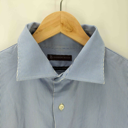 HUDON 90-00S OLD 80S TWO PLY L/S ストライプ ワイドカラー ボブリン ドレス シャツ メンズ 34