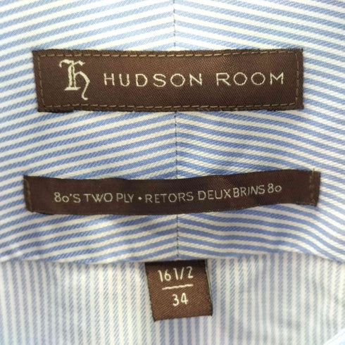 HUDON 90-00S OLD 80S TWO PLY L/S ストライプ ワイドカラー ボブリン ドレス シャツ メンズ 34