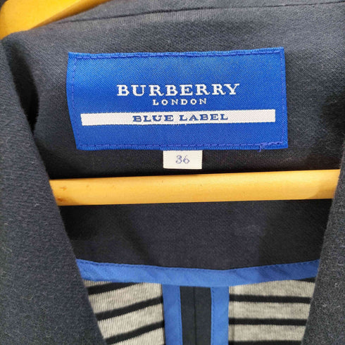 バーバリーブルーレーベル BURBERRY BLUE LABEL 裏地ボーダー 紺ブレ ブレザー ダブル テーラード ジャケット エポレット 金ボタン レディース 36