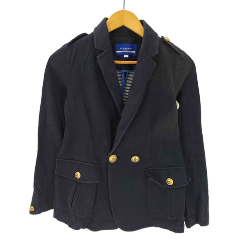 バーバリーブルーレーベル BURBERRY BLUE LABEL 裏地ボーダー 紺ブレ ブレザー ダブル テーラード ジャケット エポレット 金ボタン レディース 36