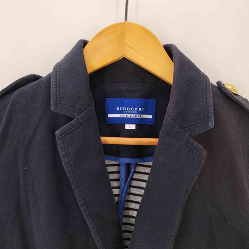 バーバリーブルーレーベル BURBERRY BLUE LABEL 裏地ボーダー 紺ブレ ブレザー ダブル テーラード ジャケット エポレット 金ボタン レディース 36