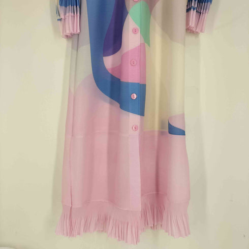 ロンダ LONDA マルチカラー フレアスリーブ プリーツ シャツ ワンピース レディース