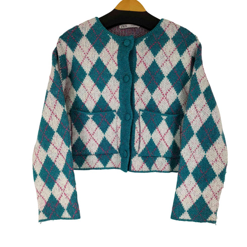 ザラ ZARA アーガイル柄 ニット カーディガン レディース import:M