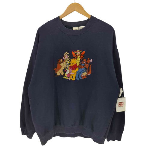 90S US キャラクター 刺繍 前Vガゼット クルーネック スウェット メンズ import:L