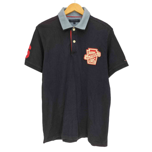 トミーヒルフィガー TOMMY HILFIGER ロゴ刺繍 ワッペン エンブレム 2枚襟 鹿の子 ポロシャツ メンズ import:XL