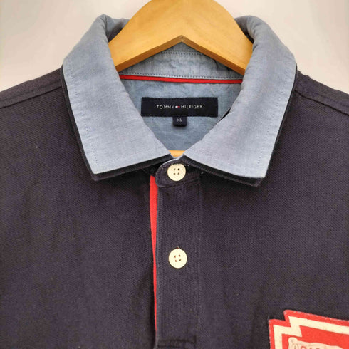 トミーヒルフィガー TOMMY HILFIGER ロゴ刺繍 ワッペン エンブレム 2枚襟 鹿の子 ポロシャツ メンズ import:XL