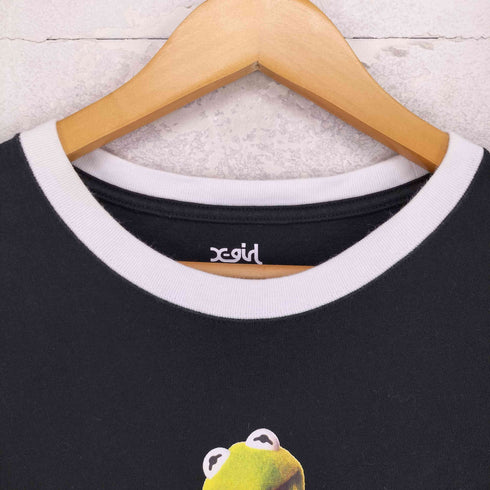 エックスガール X-girl THE MUPPETS KERMIT THE FROG RINGER S/S TEE レディース L